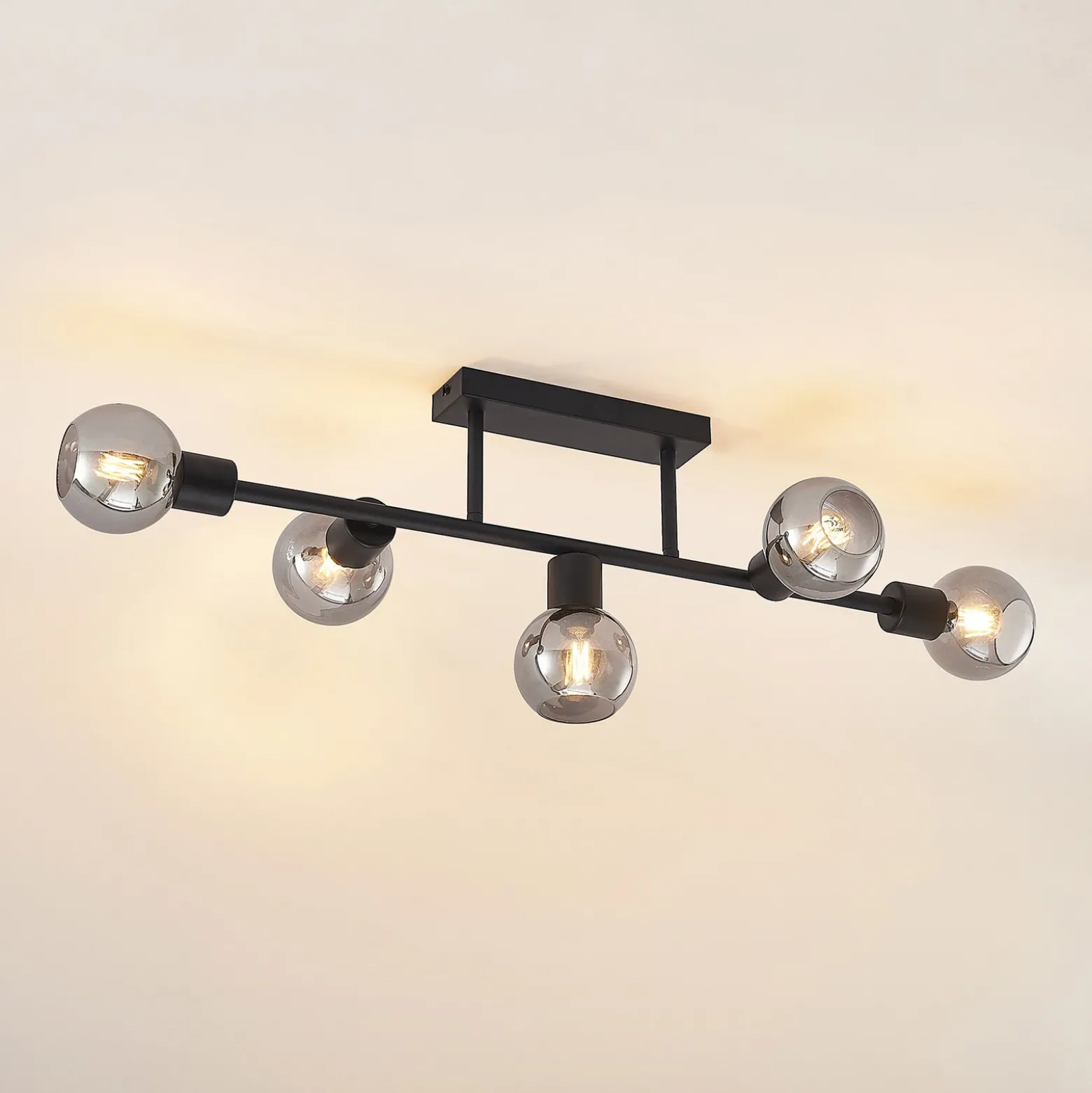 Lámpara de techo Lindby Biscala, 5 luces, negro/humo, E14
