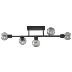 Lámpara de techo Lindby Biscala, 5 luces, negro/humo, E14