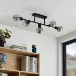 Lámpara de techo Lindby Biscala, 5 luces, negro/humo, E14