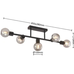 Lámpara de techo Lindby Biscala, 5 luces, negro/humo, E14