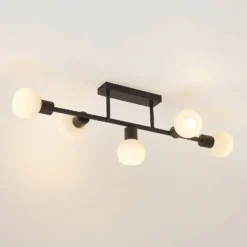 Lámpara de techo Lindby Biscala, 5flg., negro/opal