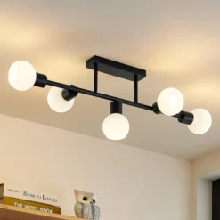 Lámpara de techo Lindby Biscala, 5flg., negro/opal