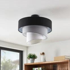 Lámpara de techo Lindby Coria, negro/gris/blanco, Ø 40 cm, E27