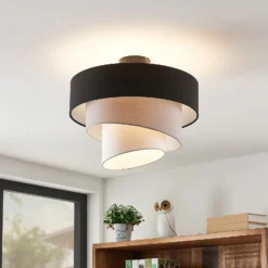 Lámpara de techo Lindby Coria, negro/gris/blanco, Ø 40 cm, E27