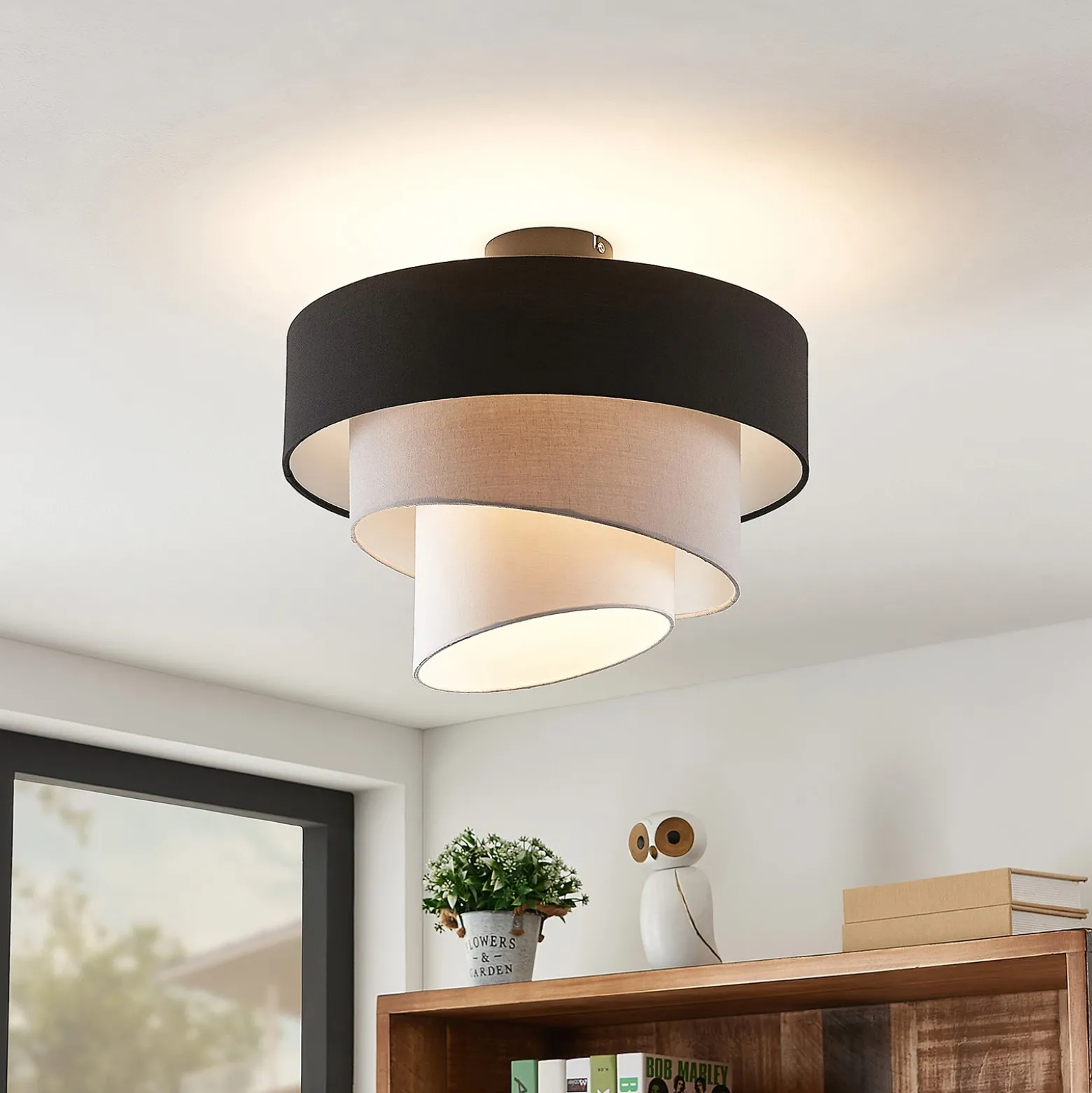 Lámpara de techo Lindby Coria, negro/gris/blanco, Ø 40 cm, E27