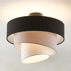 Lámpara de techo Lindby Coria, negro/gris/blanco, Ø 40 cm, E27