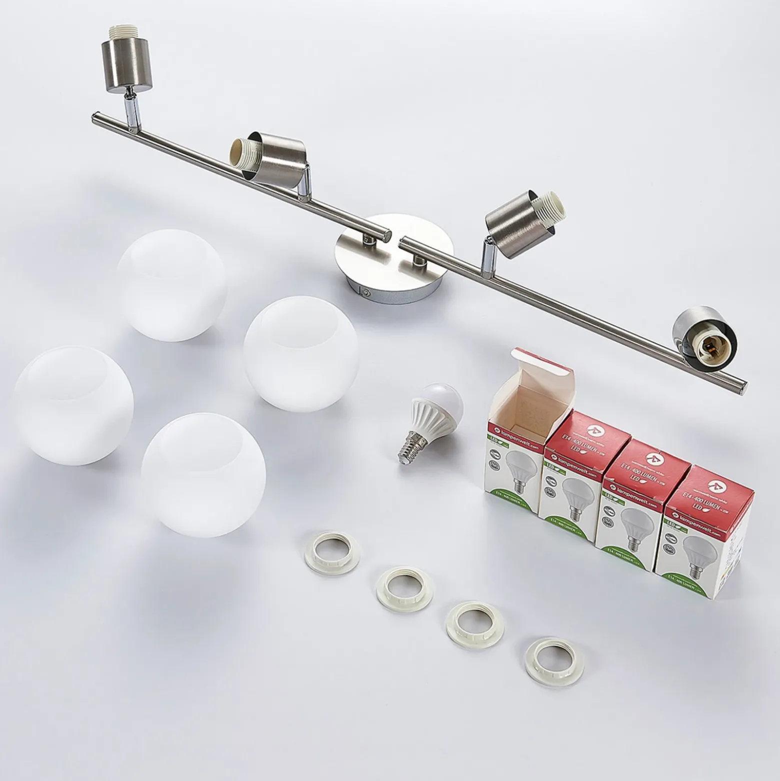 Lámpara de techo Lindby Elaina, 70 cm, 4 luces, níquel, cristal, E14