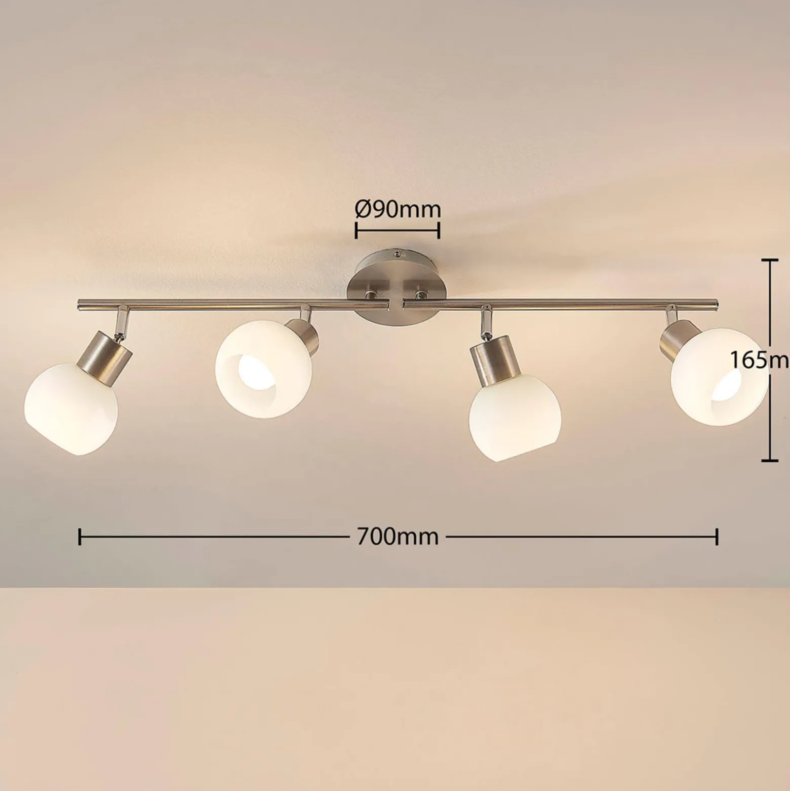 Lámpara de techo Lindby Elaina, 70 cm, 4 luces, níquel, cristal, E14