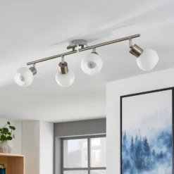 Lámpara de techo Lindby Elaina, 70 cm, 4 luces, níquel, cristal, E14