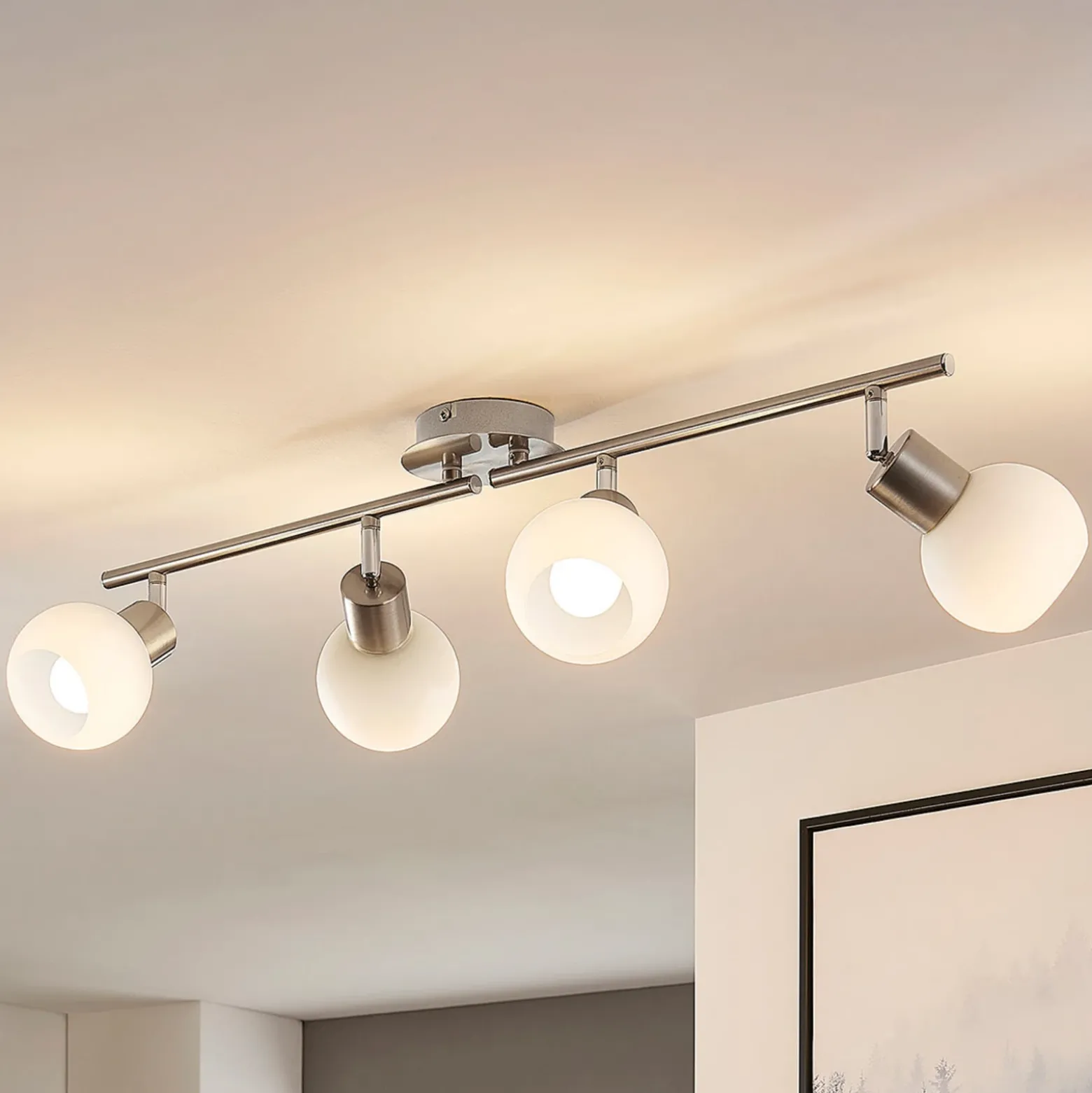 Lámpara de techo Lindby Elaina, 70 cm, 4 luces, níquel, cristal, E14