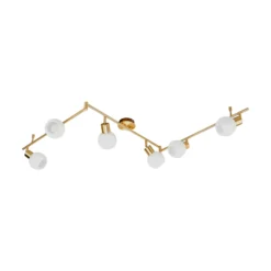 Lámpara de techo Lindby Elaina, 180cm, 6 luces, latón, cristal, E14