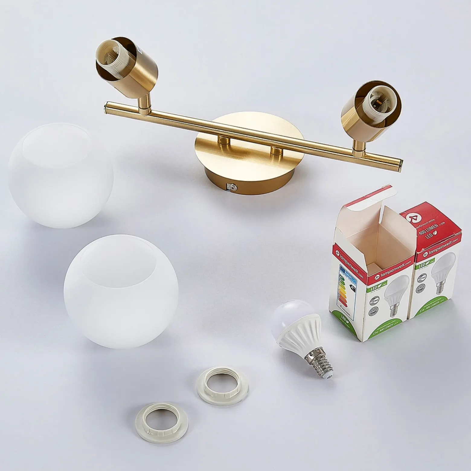 Lámpara de techo Lindby Elaina, 30 cm, 2 luces, latón, cristal, E14