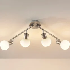Lámpara de techo Lindby Elaina, 70 cm, 4 luces, níquel, cristal, E14