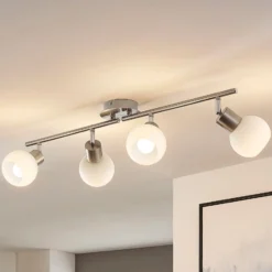 Lámpara de techo Lindby Elaina, 70 cm, 4 luces, níquel, cristal, E14