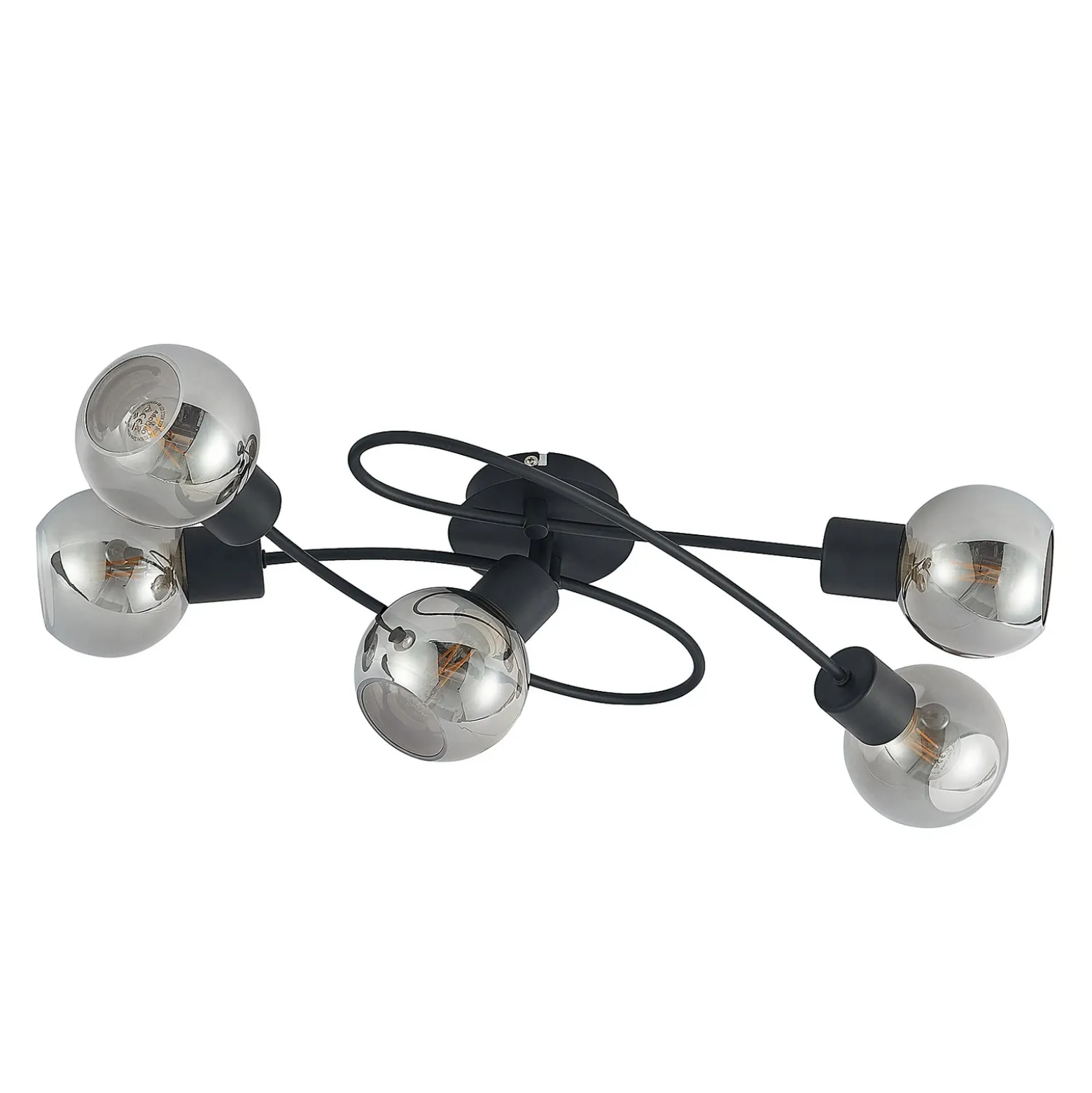 Lámpara de techo Lindby Elaina, 66 cm, 5 luces, negro/humo, E14