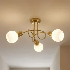 Lámpara de techo Lindby Elaina, Ø52cm, 3 luces, latón, cristal, E14
