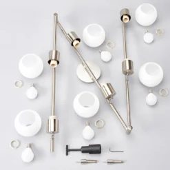 Lámpara de techo Lindby Elaina, 180 cm, 6 luces, níquel, cristal, E14