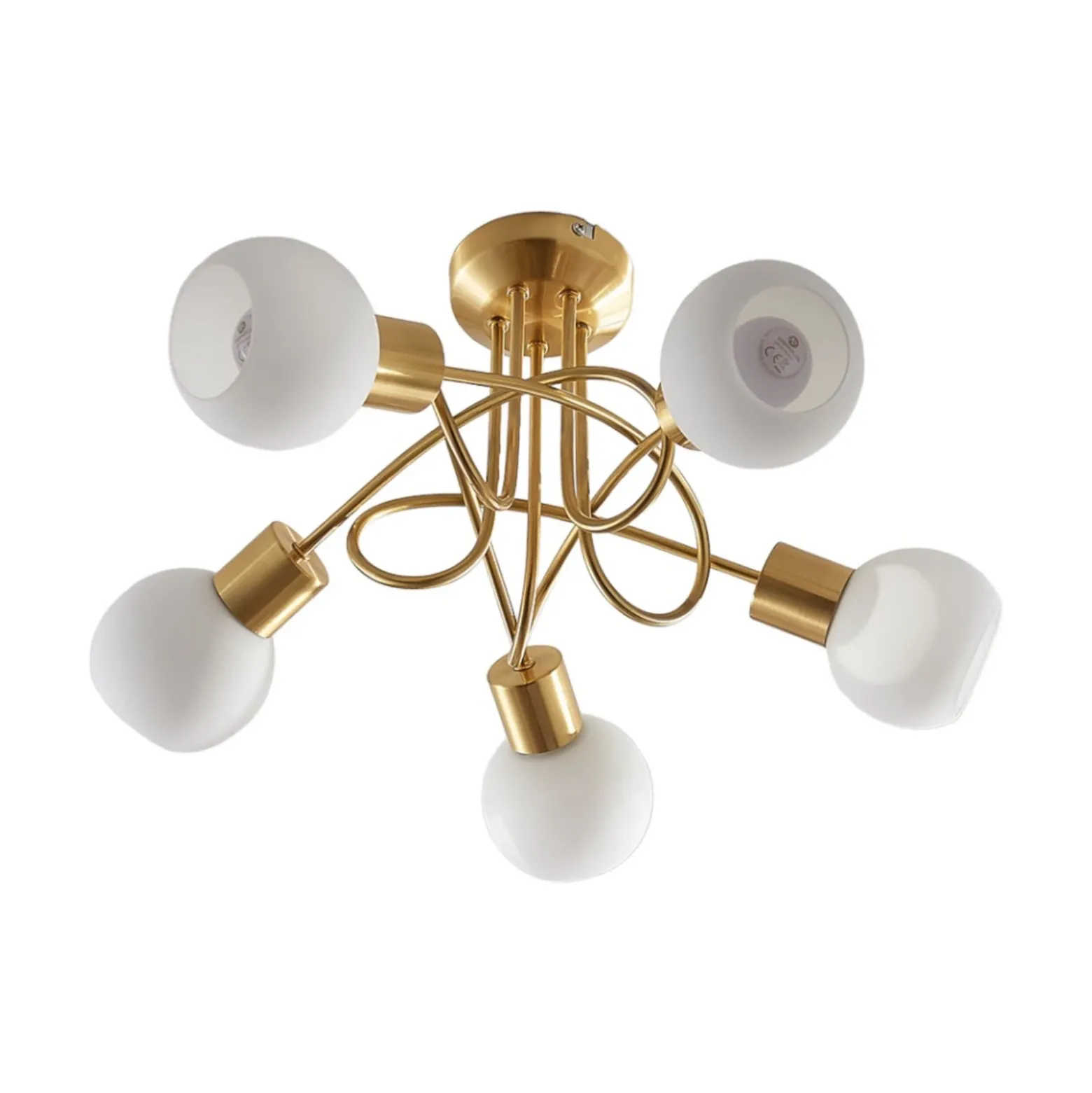 Lámpara de techo Lindby Elaina, Ø50cm, 5 luces, latón, cristal, E14
