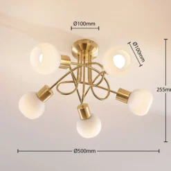 Lámpara de techo Lindby Elaina, Ø50cm, 5 luces, latón, cristal, E14