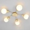 Lámpara de techo Lindby Elaina, Ø54cm, 5 luces, latón, cristal, E14