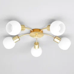 Lámpara de techo Lindby Elaina, Ø54cm, 5 luces, latón, cristal, E14