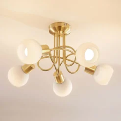 Lámpara de techo Lindby Elaina, Ø50cm, 5 luces, latón, cristal, E14