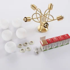 Lámpara de techo Lindby Elaina, Ø50cm, 5 luces, latón, cristal, E14