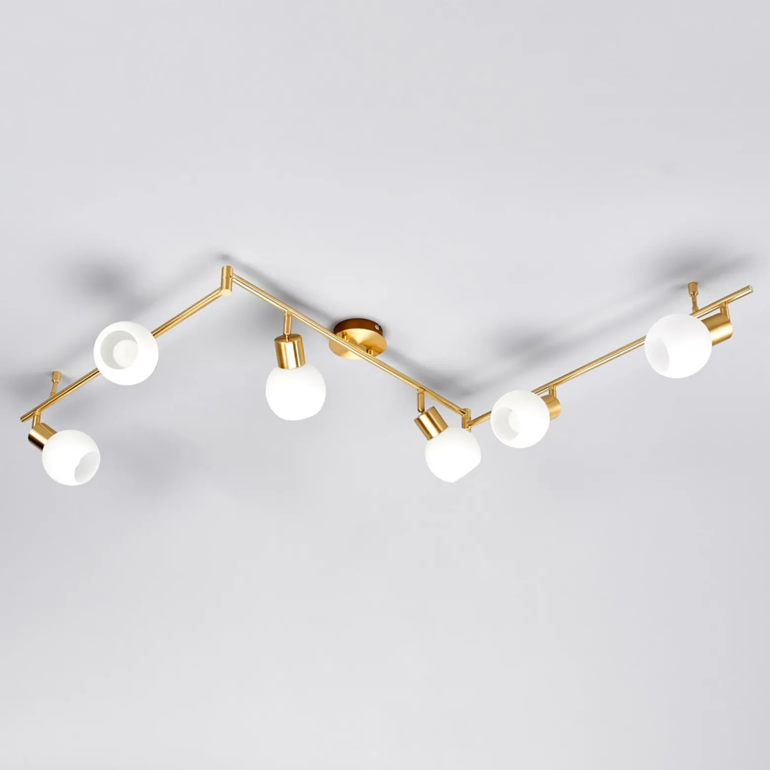 Lámpara de techo Lindby Elaina, 180cm, 6 luces, latón, cristal, E14