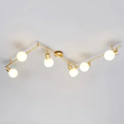 Lámpara de techo Lindby Elaina, 180cm, 6 luces, latón, cristal, E14