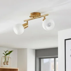 Lámpara de techo Lindby Elaina, 30 cm, 2 luces, latón, cristal, E14