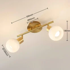 Lámpara de techo Lindby Elaina, 30 cm, 2 luces, latón, cristal, E14