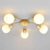 Lámpara de techo Lindby Elaina, Ø54cm, 5 luces, latón, cristal, E14