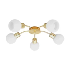 Lámpara de techo Lindby Elaina, Ø54cm, 5 luces, latón, cristal, E14