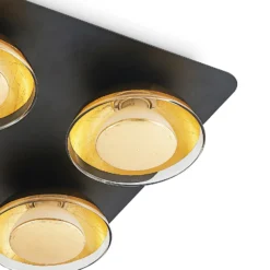 Lámpara de techo Lindby Erin, 4 luces, 30 cm, negro/oro, cristal
