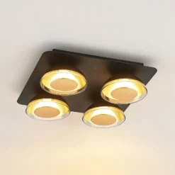Lámpara de techo Lindby Erin, 4 luces, 30 cm, negro/oro, cristal
