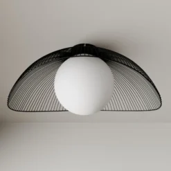 Lámpara de techo Lindby Fabronia, blanco/negro, cristal, esférica, E27