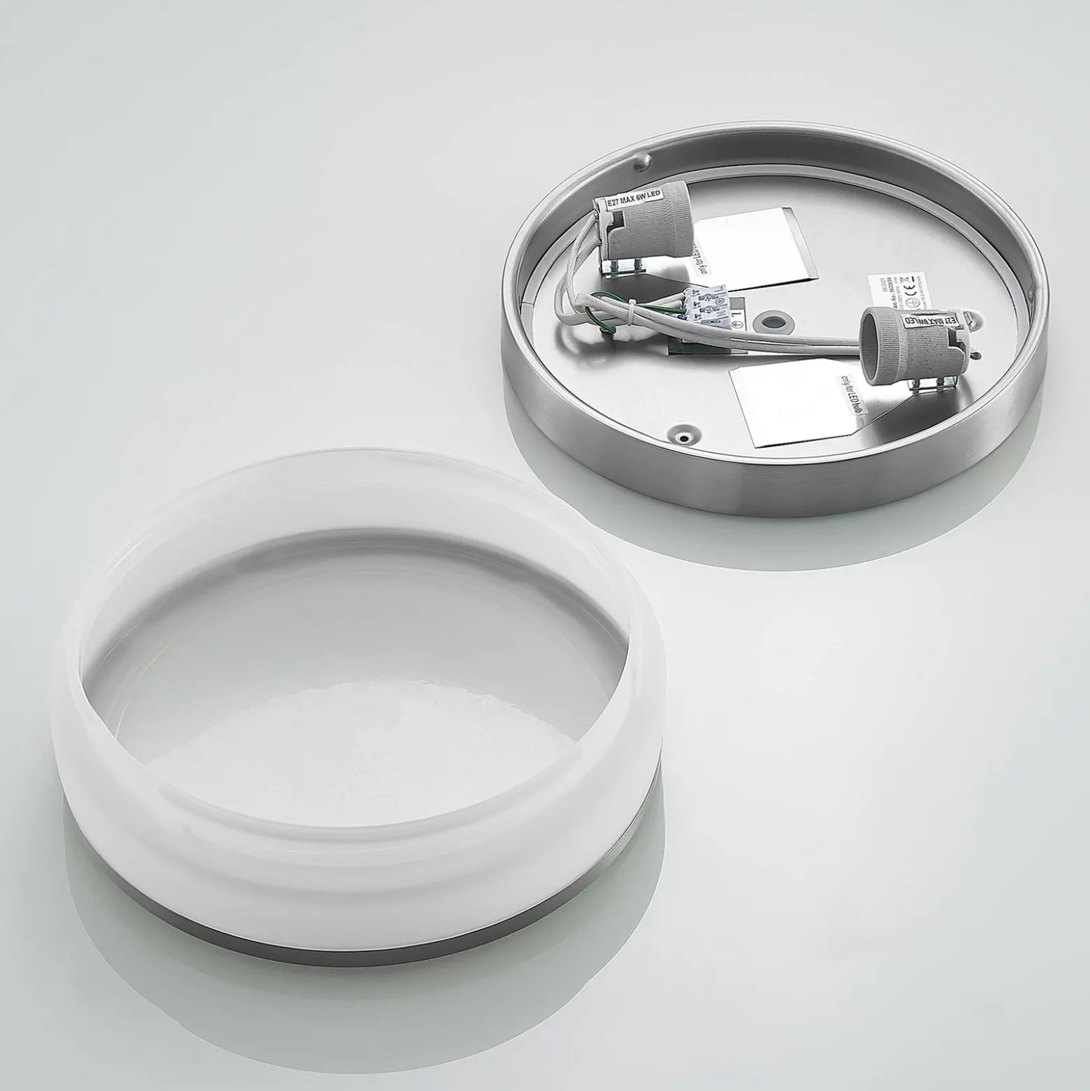 Lámpara de techo Lindby Flavi, Ø 28 cm, níquel, cristal, IP44, E27