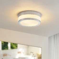 Lámpara de techo Lindby Flavi, Ø 23 cm, cromado, cristal, IP44, E27