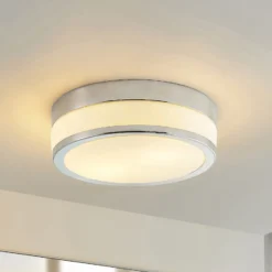 Lámpara de techo Lindby Flavi, Ø 28 cm, cromada, cristal, IP44, E27