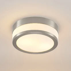 Lámpara de techo Lindby Flavi, Ø 23 cm, níquel, cristal, IP44, E27