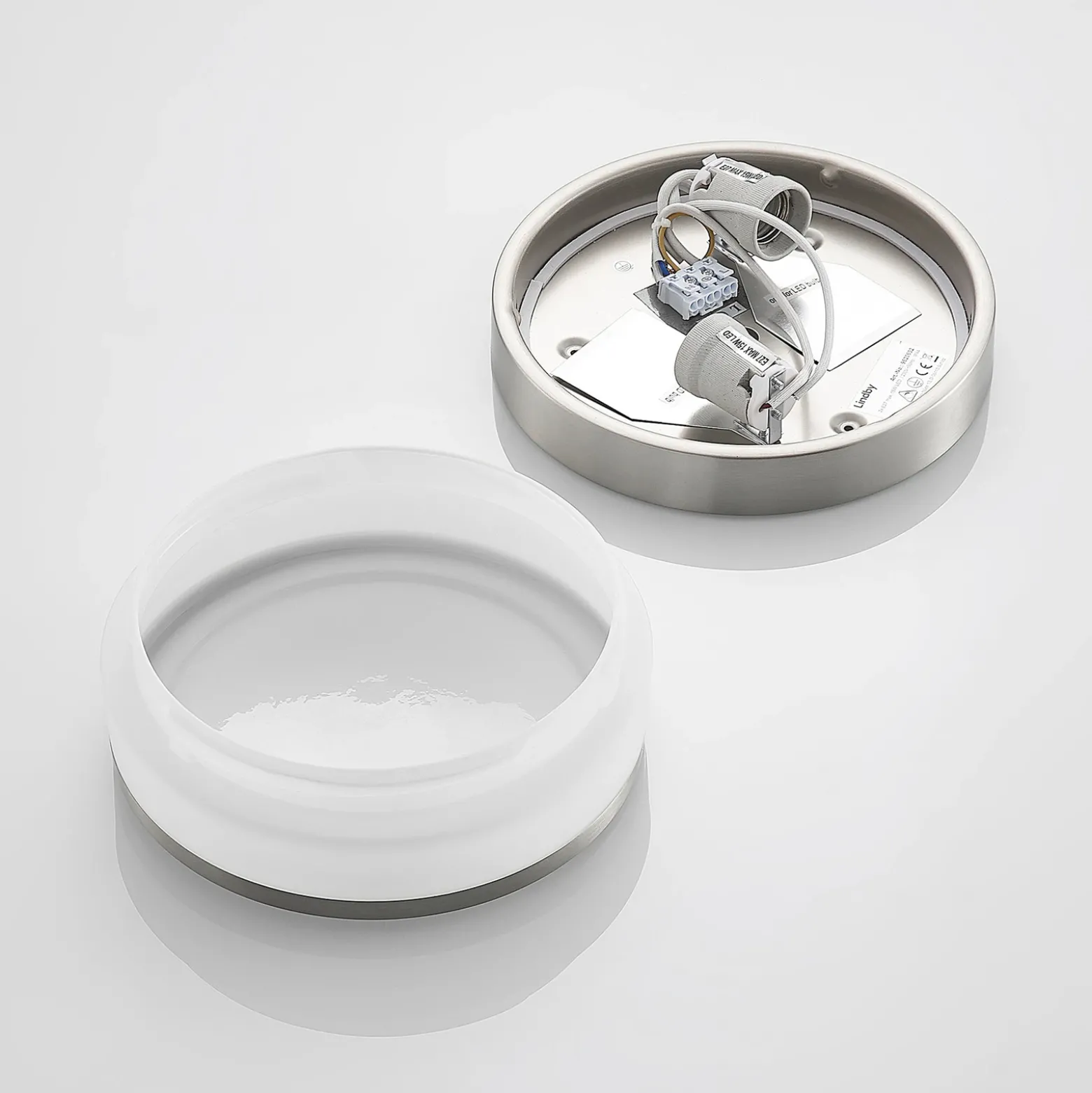 Lámpara de techo Lindby Flavi, Ø 23 cm, níquel, cristal, IP44, E27