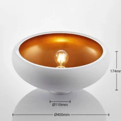 Lámpara de techo Lindby Gerwina, blanco/oro, metal, 40 cm, E27