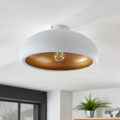 Lámpara de techo Lindby Gerwina, blanco/oro, metal, 40 cm, E27
