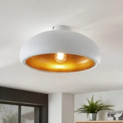 Lámpara de techo Lindby Gerwina, blanco/oro, metal, 40 cm, E27