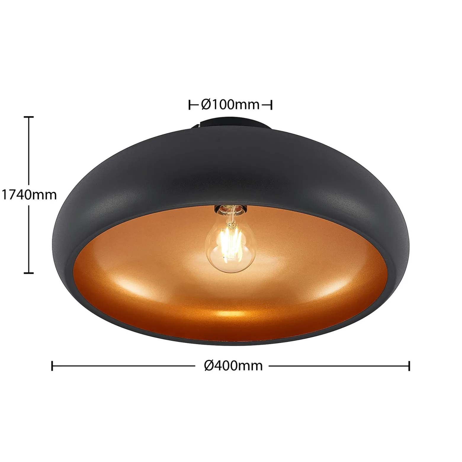 Lámpara de techo Lindby Gerwina, negro/oro, metal, 40 cm, E27