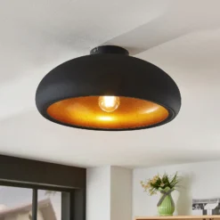Lámpara de techo Lindby Gerwina, negro/oro, metal, 40 cm, E27