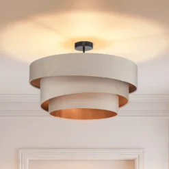Lámpara de techo Lindby Jusari, color crema, tejido, Ø 56 cm, E27