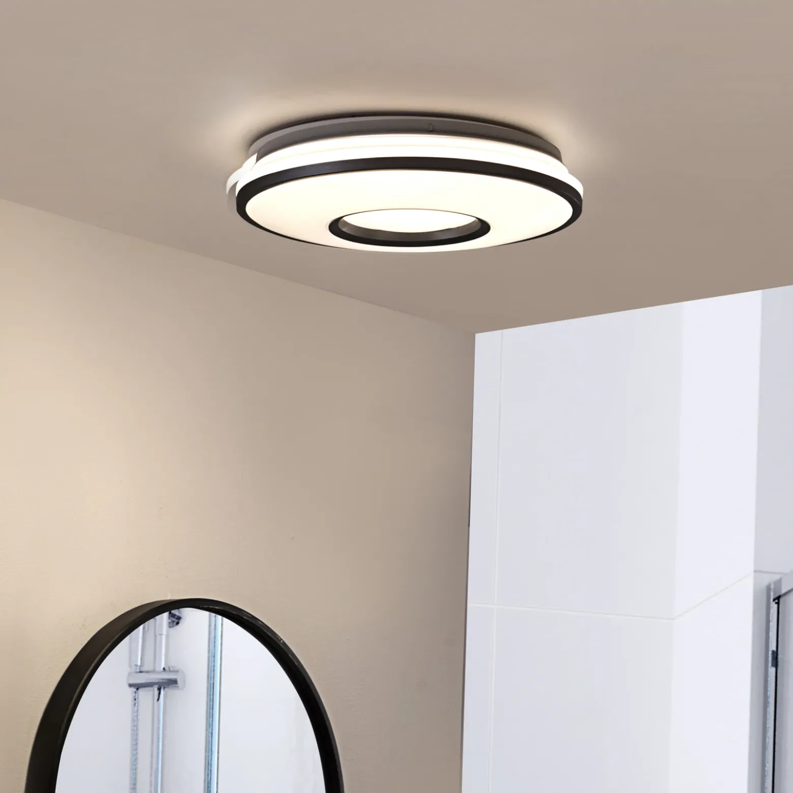 Lámpara de techo Lindby LED Furgo, plata/blanco, plástico, IP44