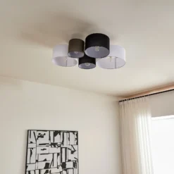 Lámpara de techo Lindby Lettie, gris/negro/blanco, 5 luces, E27