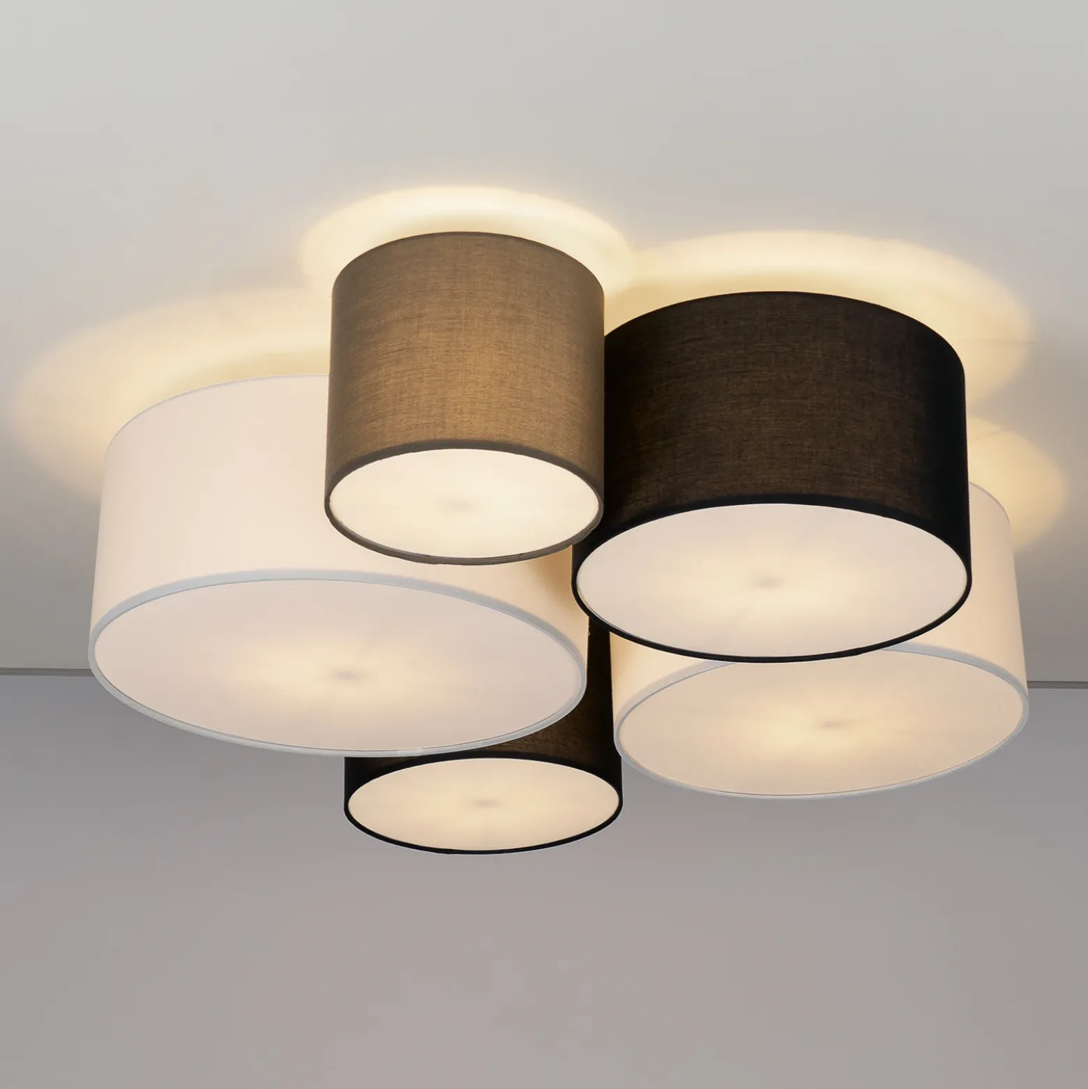 Lámpara de techo Lindby Lettie, gris/negro/blanco, 5 luces, E27